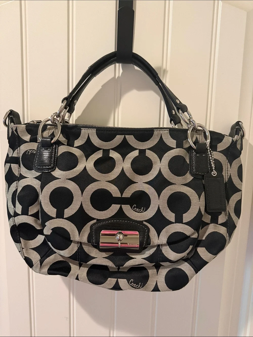 Coach Op Art Silver Black Hobo